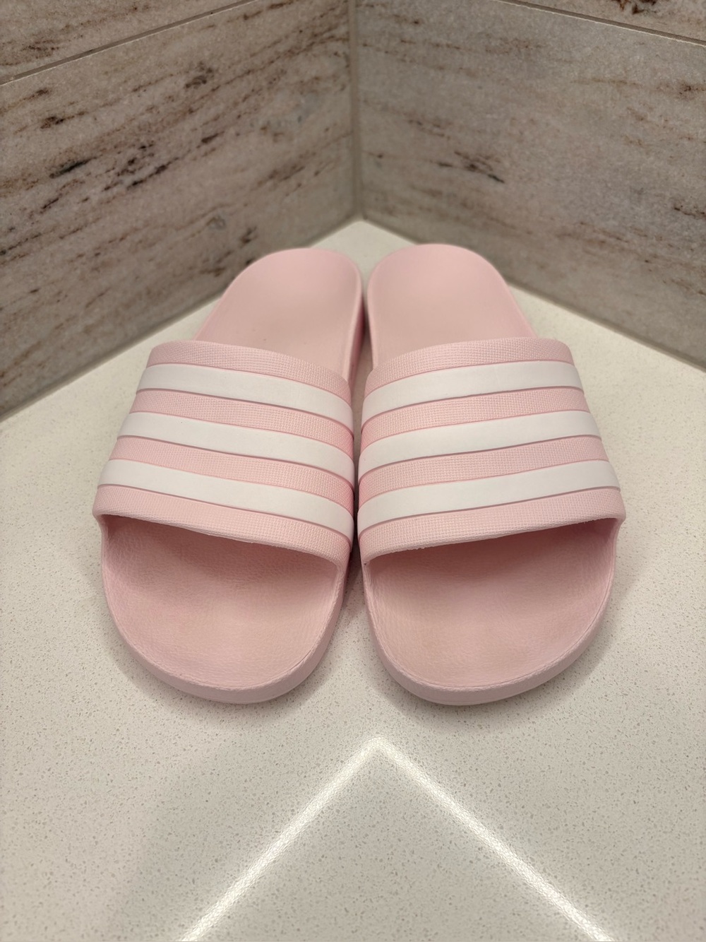 Adidas Adilette Aqua Slides Pink Sandals with White Stripes W10/M9